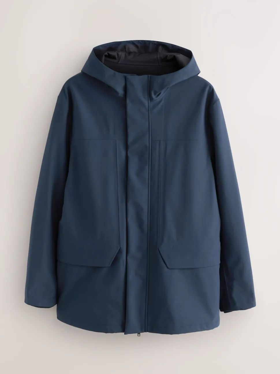 Navy Regular Fit Drytech Waterproof Hooded Coat with Taped Seams