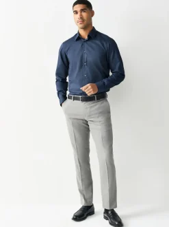 Navy Regular Fit Easy Care Textured Single Cuff Smart Shirt