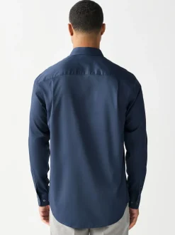 Navy Regular Fit Easy Care Textured Single Cuff Smart Shirt