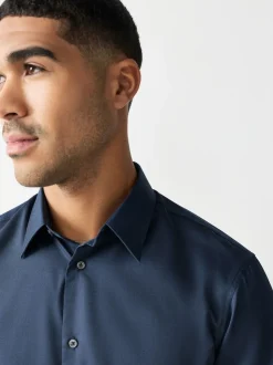 Navy Regular Fit Easy Care Textured Single Cuff Smart Shirt