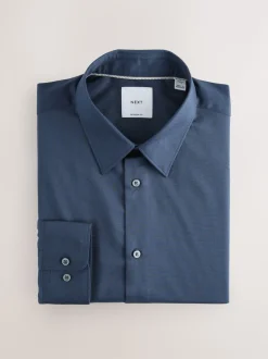 Navy Regular Fit Easy Care Textured Single Cuff Smart Shirt