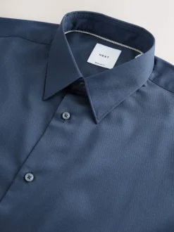 Navy Regular Fit Easy Care Textured Single Cuff Smart Shirt