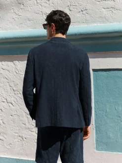 Navy Regular Fit Nova Fides Italian Fabric Crochet Pattern Suit Jacket