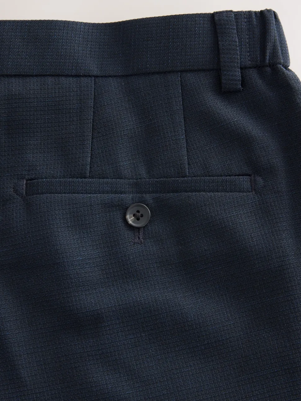 Navy Regular Fit Smart Textured Trousers With Stretch Waistband