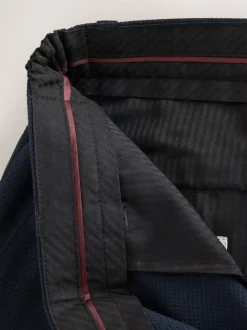 Navy Regular Fit Smart Textured Trousers With Stretch Waistband