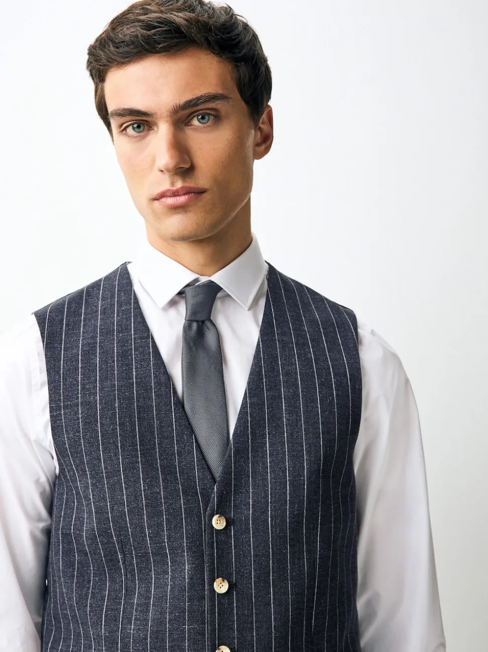 Navy Regular Fit Striped Suit Waistcoat