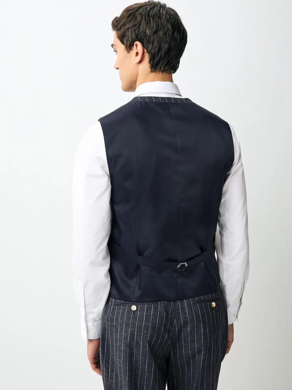 Navy Regular Fit Striped Suit Waistcoat