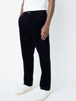 Navy Regular Tapered Fit Corduroy Single Pleated Trousers