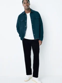 Navy Regular Tapered Fit Corduroy Single Pleated Trousers
