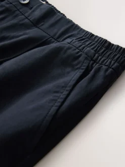 Navy Regular Tapered Fit Pleated Stretch Chinos Trousers With Elasticated Waist