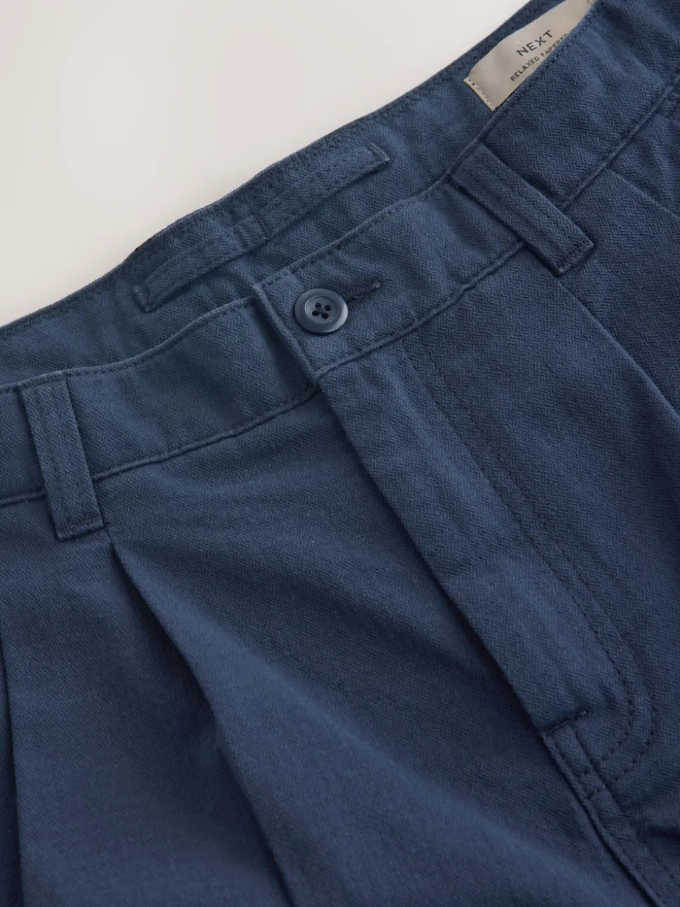 Navy Relaxed Tapered Fit Authentic Twin Pleated Textured Trousers