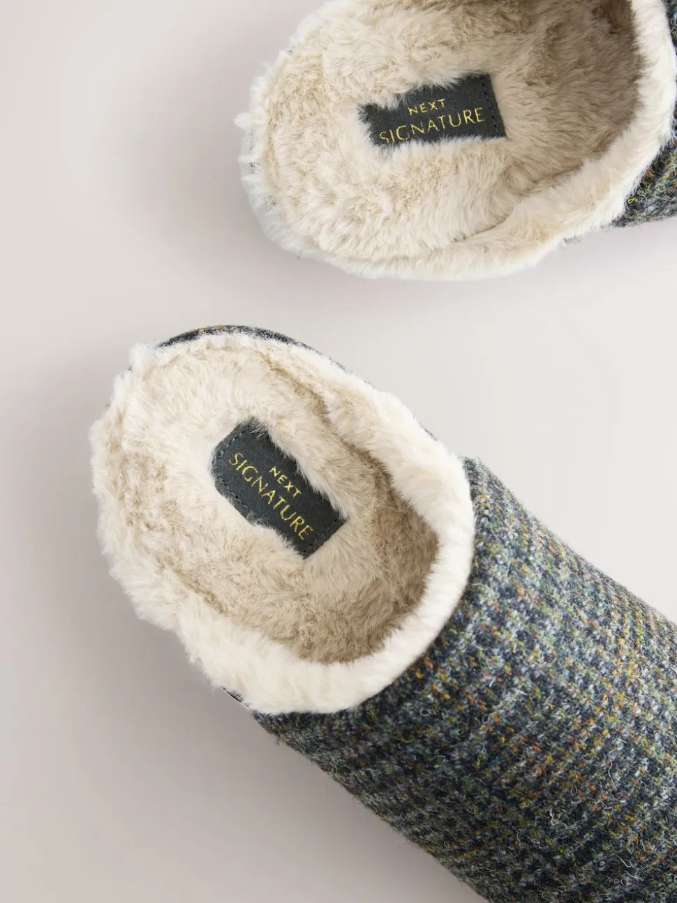 Navy Signature Harris Tweed Mule Slippers