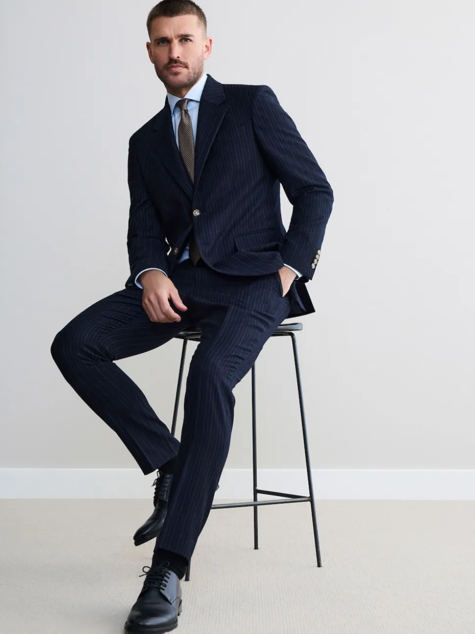 Navy Signature Stripe Empire Mills British 100% Wool Suit Jacket