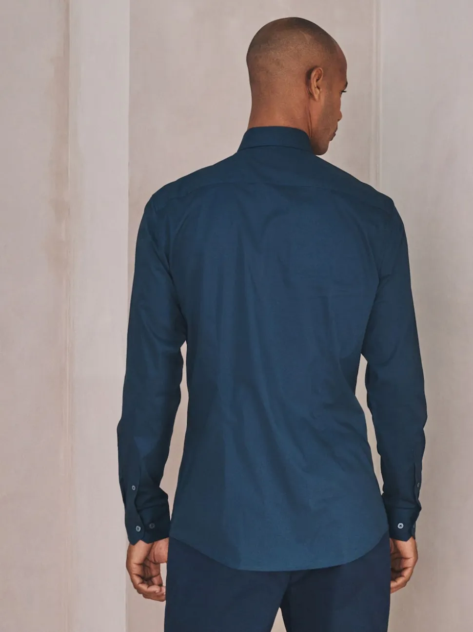 Navy Slim Fit Cotton Stretch Long Sleeve Formal Shirt