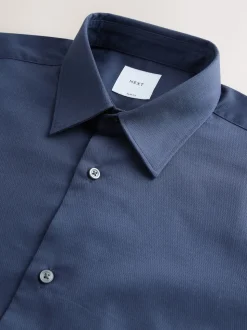 Navy Slim Fit Easy Care Textured Single Cuff Smart Shirt