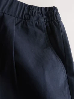 Navy Slim Fit Pleated Stretch Chinos Trousers With Elasticated Waist