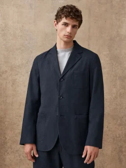 Navy Slim Fit Seersucker Stripe Suit Jacket