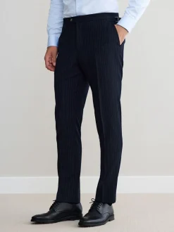 Navy Slim Fit Signature Stripe Empire Mills British 100% Wool Suit Trousers