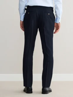 Navy Slim Fit Signature Stripe Empire Mills British 100% Wool Suit Trousers