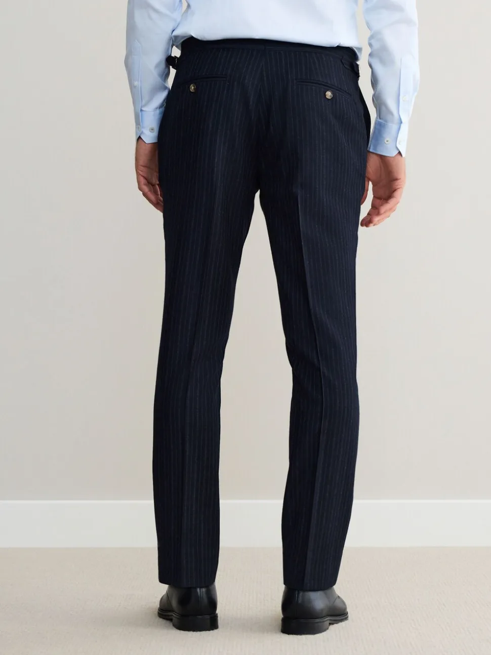 Navy Slim Fit Signature Stripe Empire Mills British 100% Wool Suit Trousers