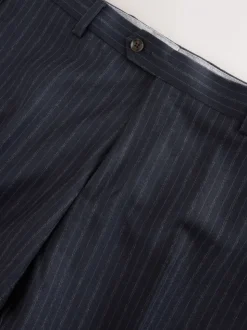 Navy Slim Fit Signature Stripe Empire Mills British 100% Wool Suit Trousers