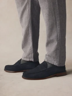 Navy Standard Fit Suede Penny Loafers