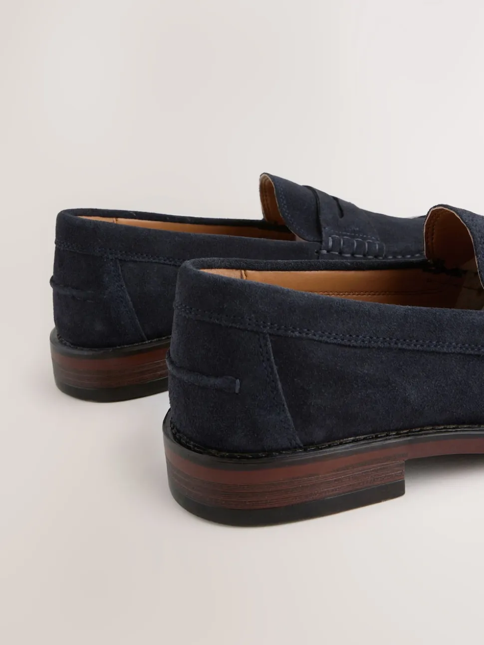 Navy Standard Fit Suede Penny Loafers