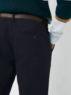 Navy Straight Fit Belted Soft Touch Pleated Chino Trousers