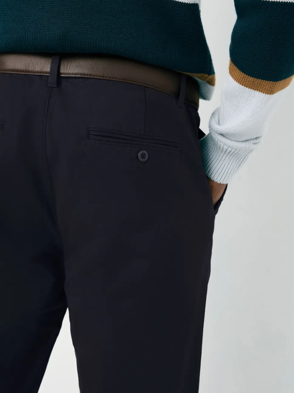 Navy Straight Fit Belted Soft Touch Pleated Chino Trousers