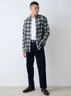 Navy Straight Fit Belted Corduroy Trousers