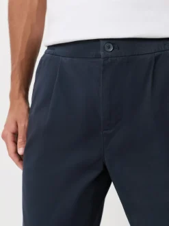 Navy Straight Fit Pleated Stretch Chinos Trousers With Elasticated Waist