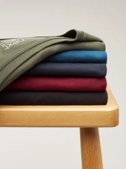Navy/ Teal/ White/ Black/ Green/ Burgundy Regular Fit Essential Cotton T-Shirts 6 Pack