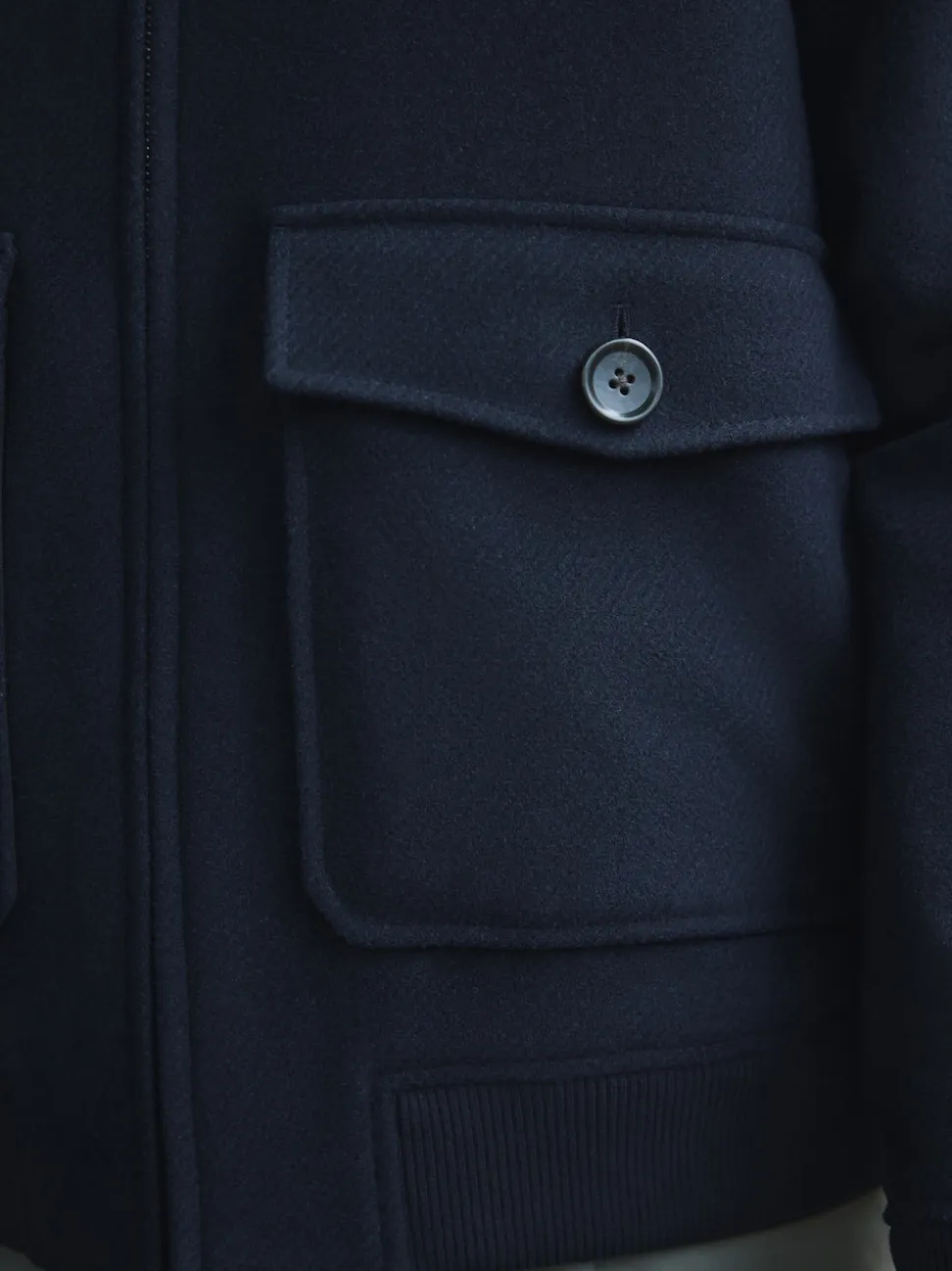 Navy Twill Wool Blend Borg Collar Jacket