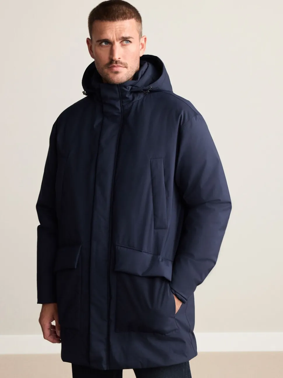 Navy Waterproof 3M Thinsulate™ Hooded Wool Blend Parka