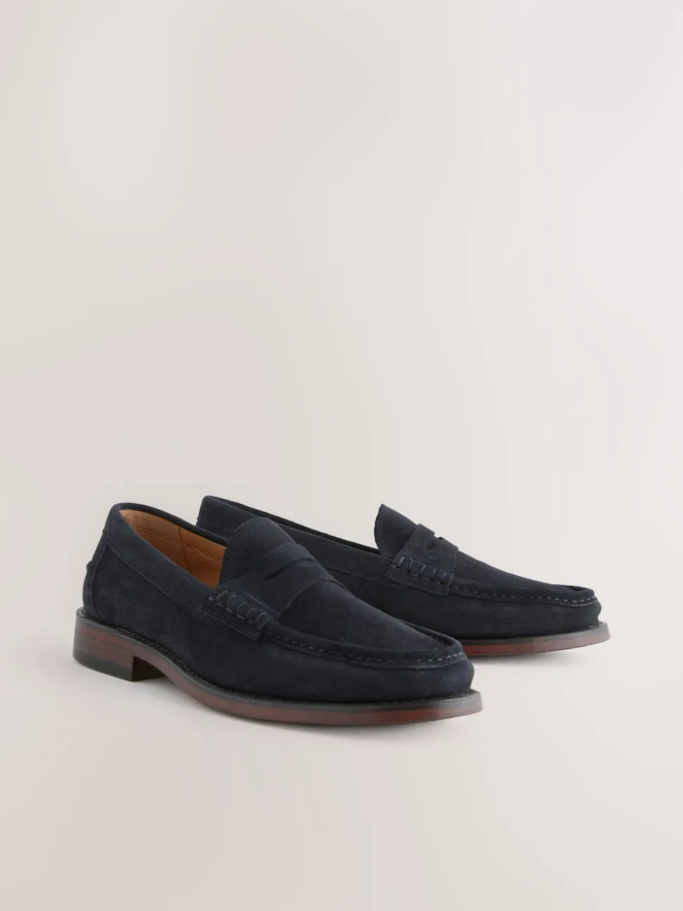 Navy Wide Fit Suede Penny Loafers