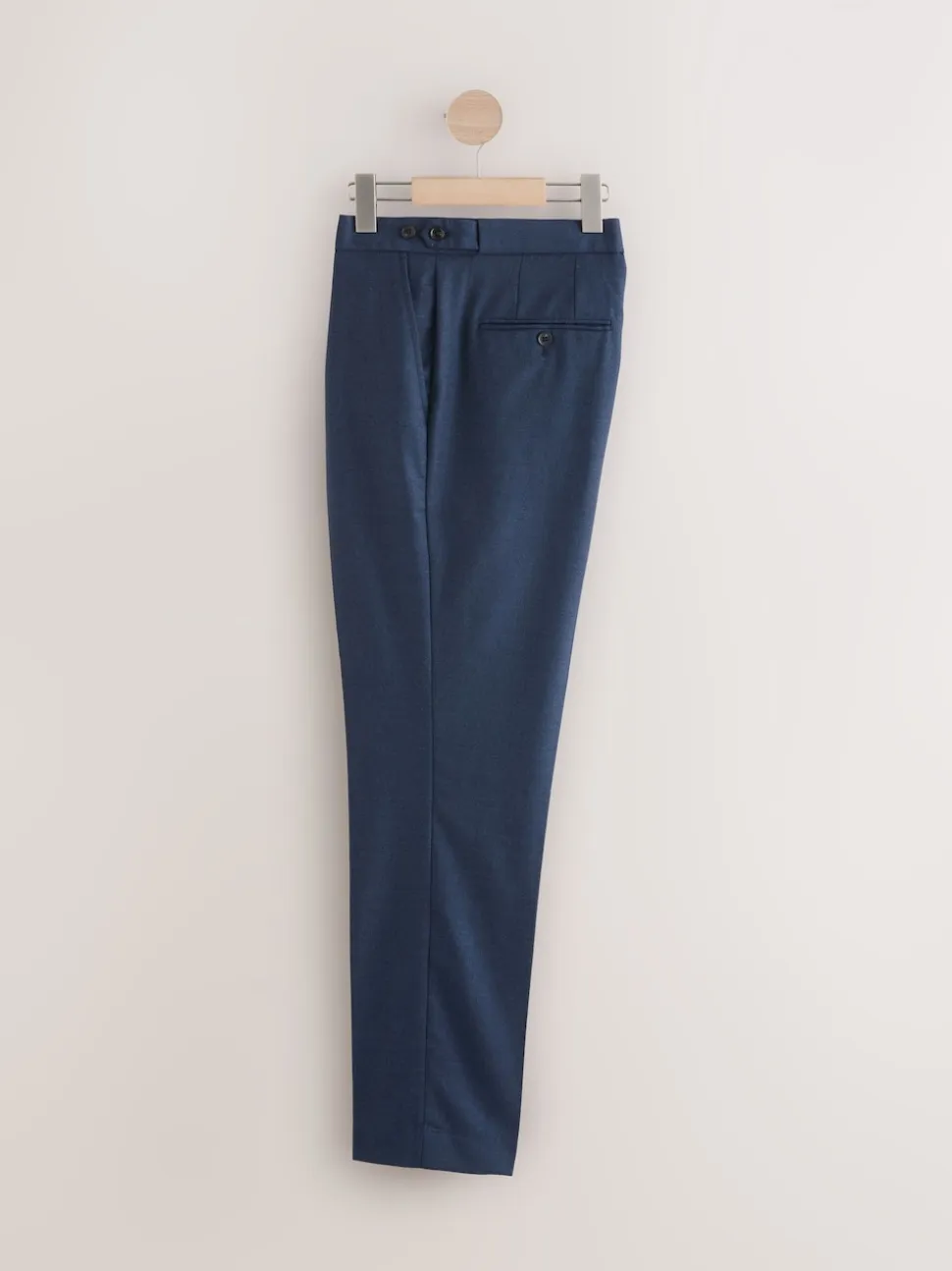 Navy Wool Rich Smart Textured Trousers With Side Adjusters
