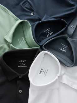 Navy/Black/Grey/White/Sage Green Slim Fit Short Sleeve Jersey Polo Shirts 5 Pack