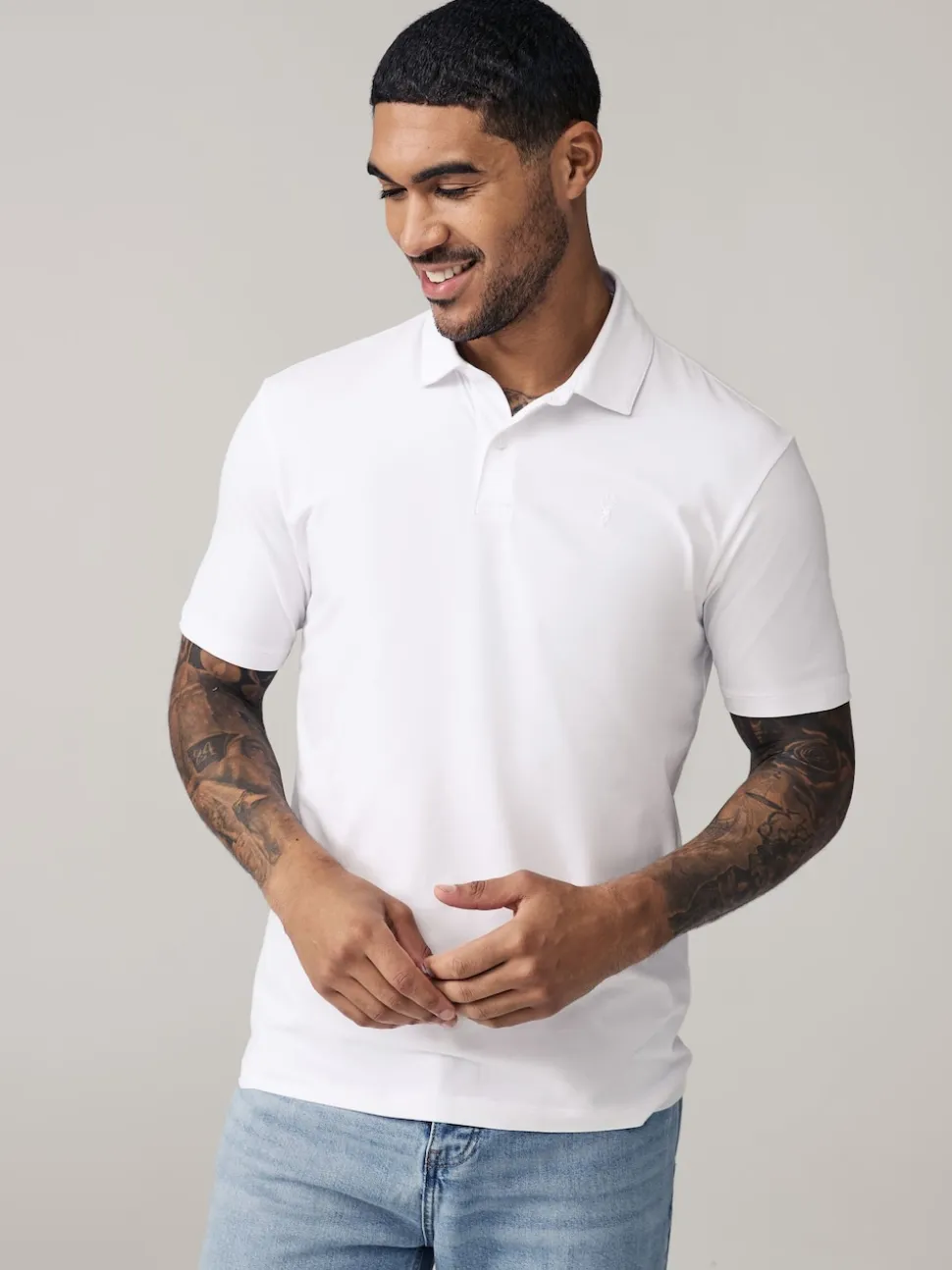 Navy/Black/Grey/White/Sage Green Slim Fit Short Sleeve Jersey Polo Shirts 5 Pack
