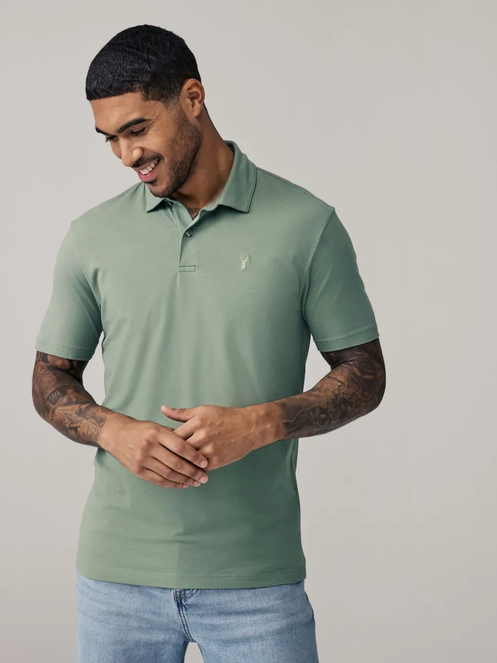 Navy/Black/Grey/White/Sage Green Slim Fit Short Sleeve Jersey Polo Shirts 5 Pack