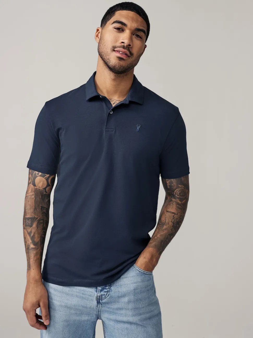 Navy/Black/Grey/White/Sage Green Slim Fit Short Sleeve Jersey Polo Shirts 5 Pack