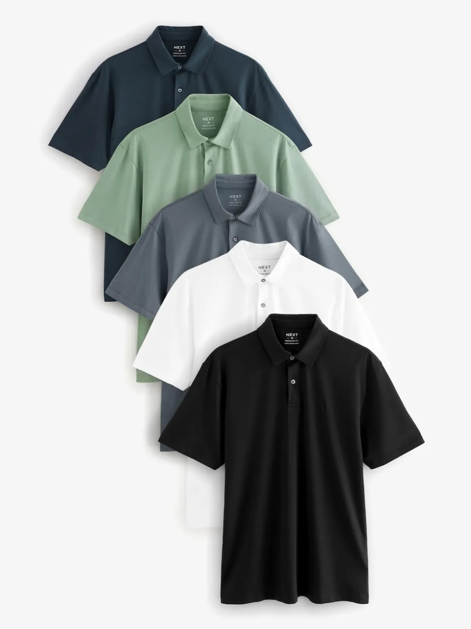 Navy/Brown/Grey/White/Sage Green Regular Fit Short Sleeve Jersey Polo Shirts 5 Pack