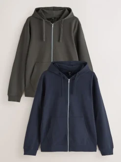 Navy/Charcoal Cotton Lightweight Zip Up Hoodies 2 Pack