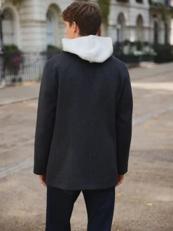 Navy/Charcoal Wool Rich Soft Touch Dogtooth Pea Coat