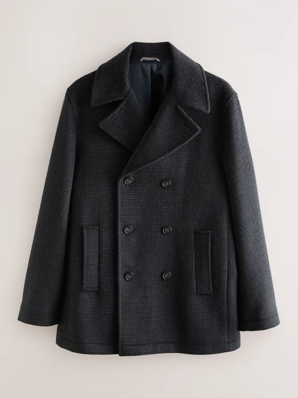 Navy/Charcoal Wool Rich Soft Touch Dogtooth Pea Coat