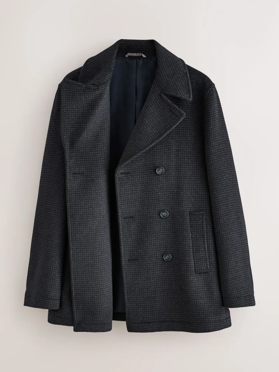 Navy/Charcoal Wool Rich Soft Touch Dogtooth Pea Coat