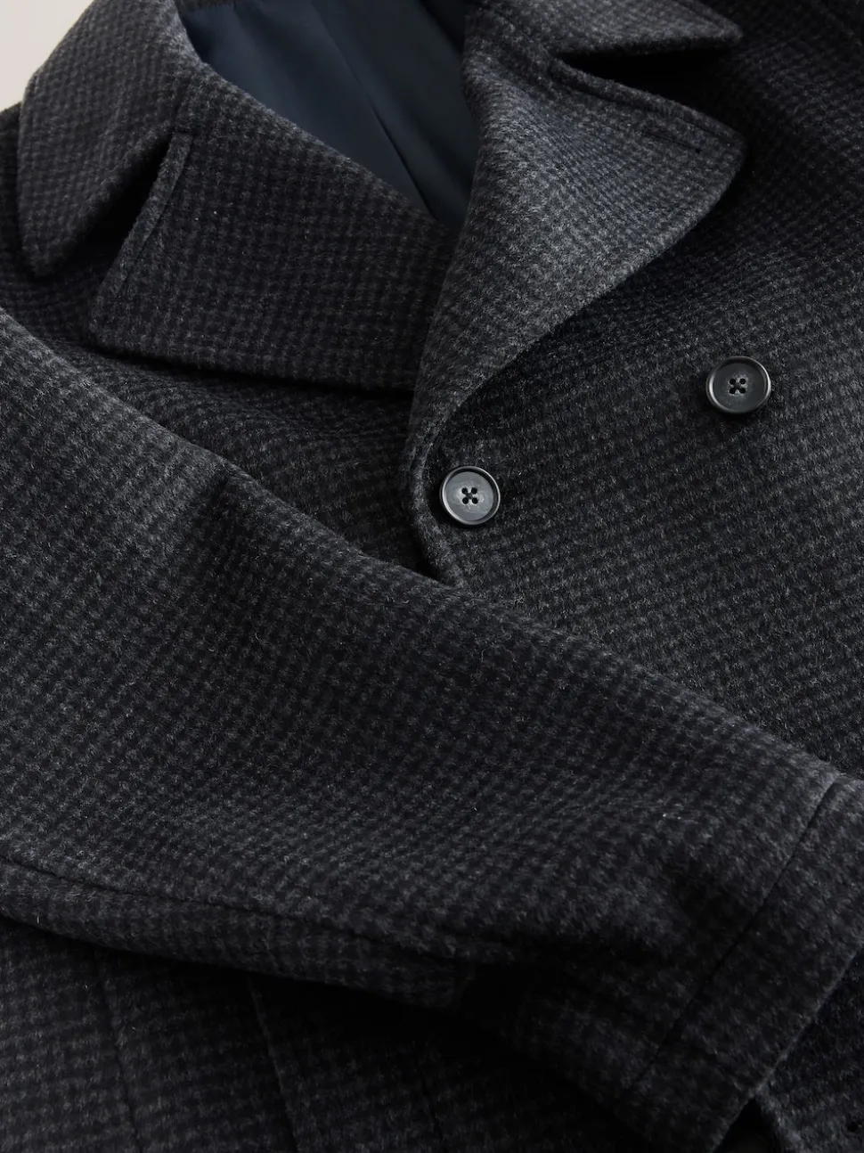 Navy/Charcoal Wool Rich Soft Touch Dogtooth Pea Coat