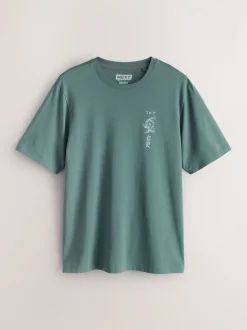 Navy/Ecru White/Teal Regular Fit Graphic Print T-Shirts 3 Pack