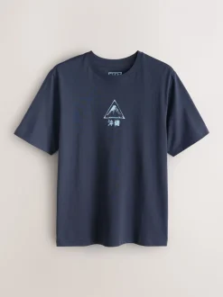 Navy/Ecru White/Teal Regular Fit Graphic Print T-Shirts 3 Pack