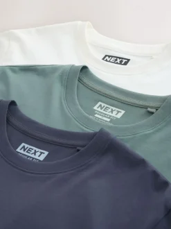 Navy/Ecru White/Teal Regular Fit Graphic Print T-Shirts 3 Pack