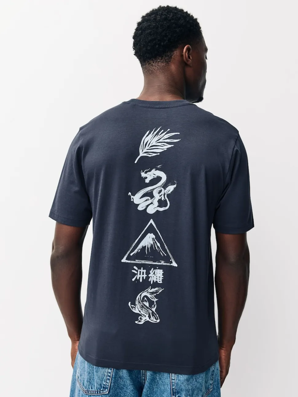 Navy/Ecru White/Teal Regular Fit Graphic Print T-Shirts 3 Pack